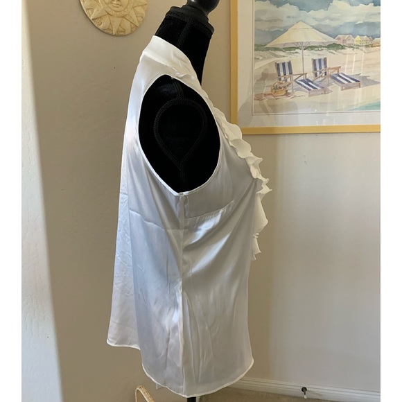 NWT New York & Company Ruffle V-Neck Satiny Top 10 - Picture 3 of 8